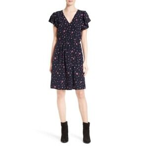 Rebecca Taylor Floral Silk Blend Flutter Sleeve Mini Dress Feminine Romantic 4